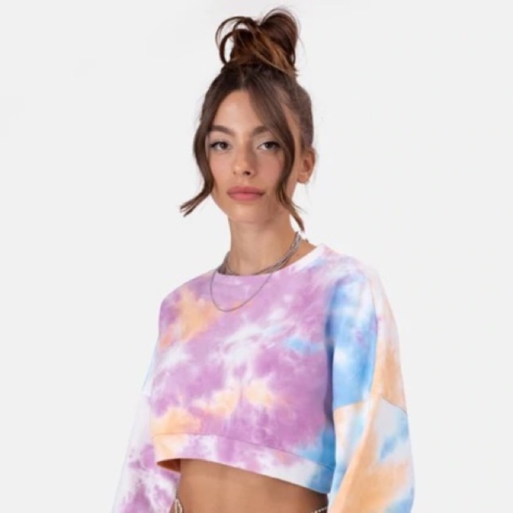 ADIKA SPLASH TIE-DYE CROPPED SWEATSHIRT NWT SZ MED - Picture 2 of 4